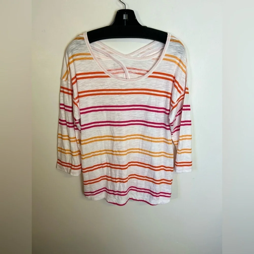 T‎ by Talbots Striped Multicolor Women's Top Blouse Size L Modal Cotton Natural